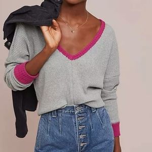 NWT Anthropologie eri + ali V neck waffle knit top sweater Sz XS